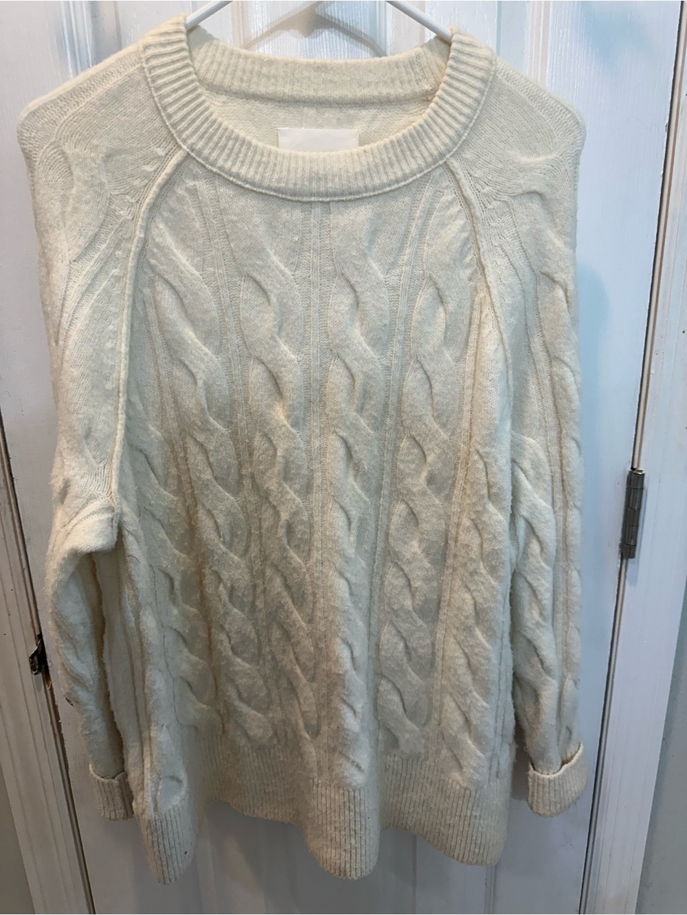 aerie Cream Cable-Knit Crewneck Sweater